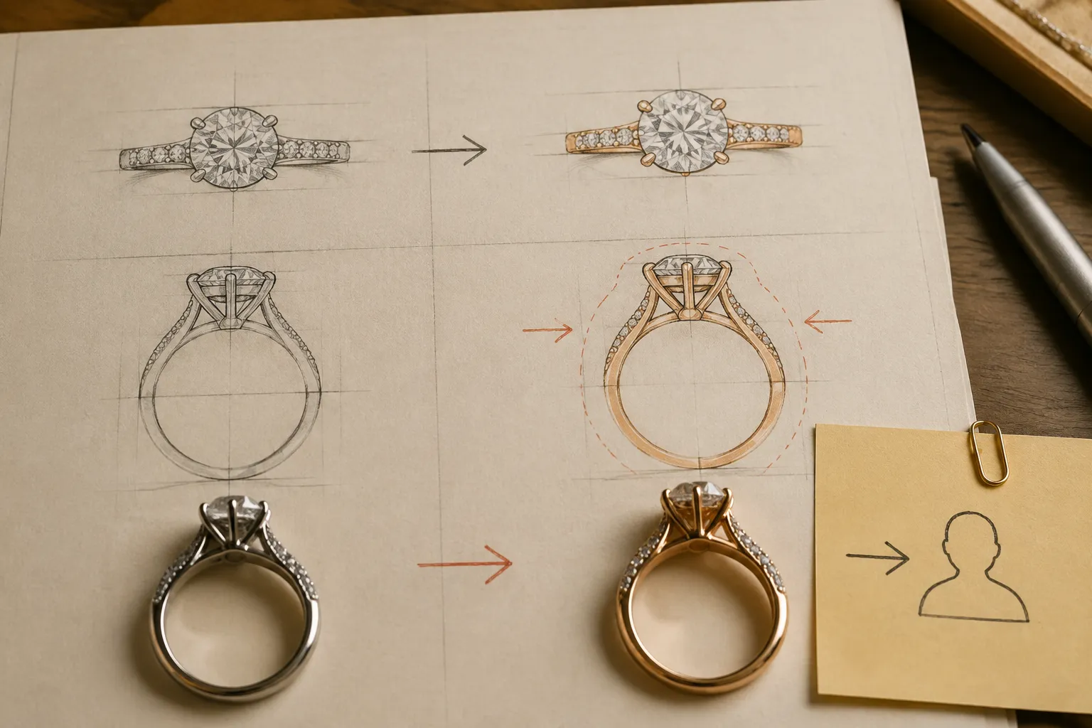 Jewelry design revision log with visible consequence and next confirmation owner