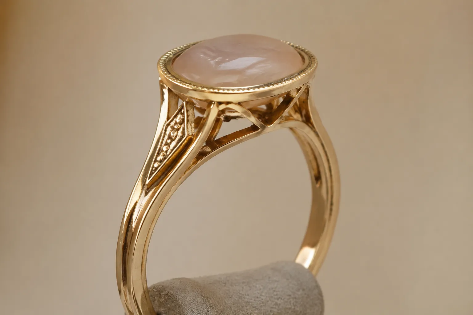 Close jewelry concept view highlighting setting profile shank gallery and surface detail