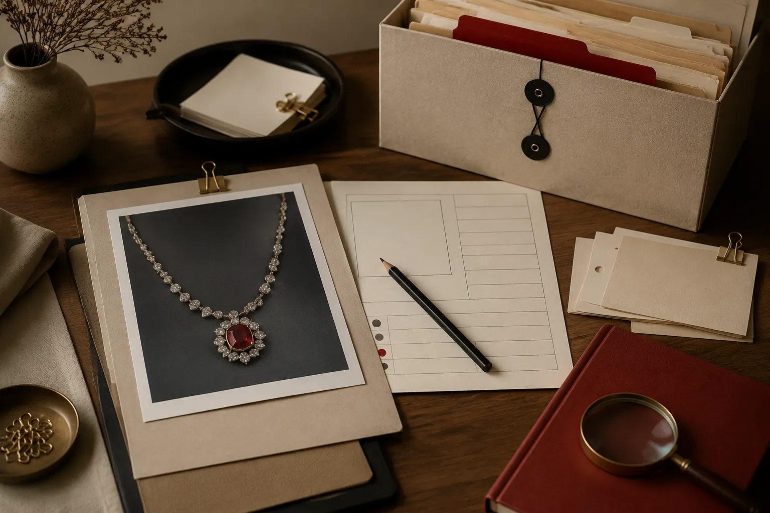 Jewelry image rights record beside a source reference and attribution notes